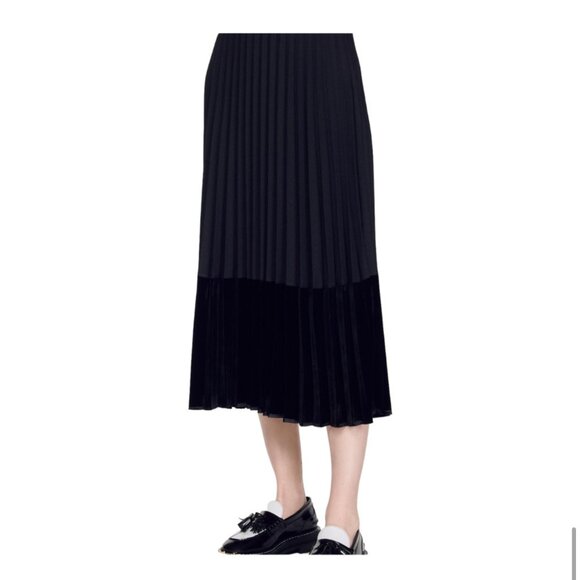 Sandro Velna Velvet-Detail Pleated Skirt XS 0/XS - Picture 6 of 16